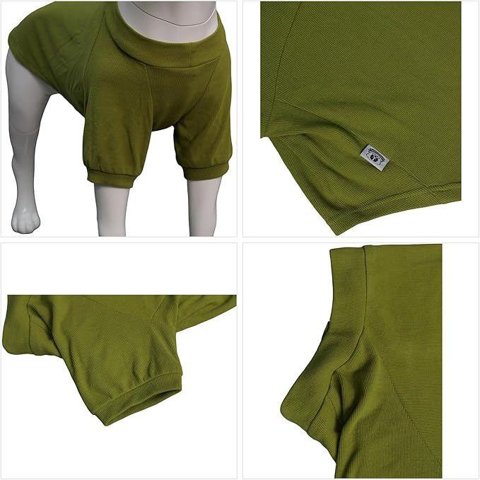 Lovelonglong Ribbed Dog T-Shirt Cotton Knitted Dog Sweaters for All Season Pet T-Shirts for Large Medium Small Dogs Olive Green M