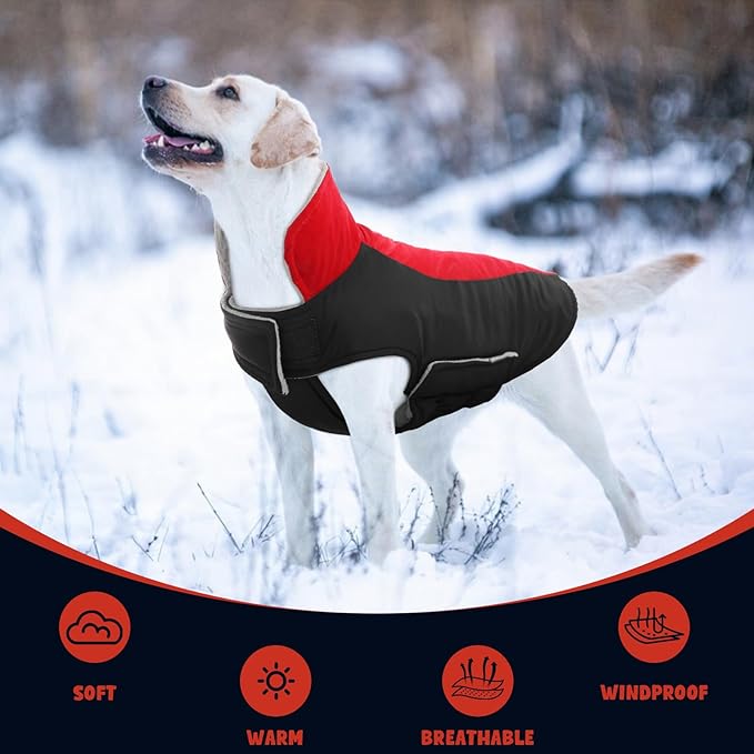 Warm Dog Coat,Waterproof Jacket in Winter Adjustable and Reversible Doggy Fleece Outfit,Thick Clothes with Foldable Collar for Puppy in Cold Days,S Red