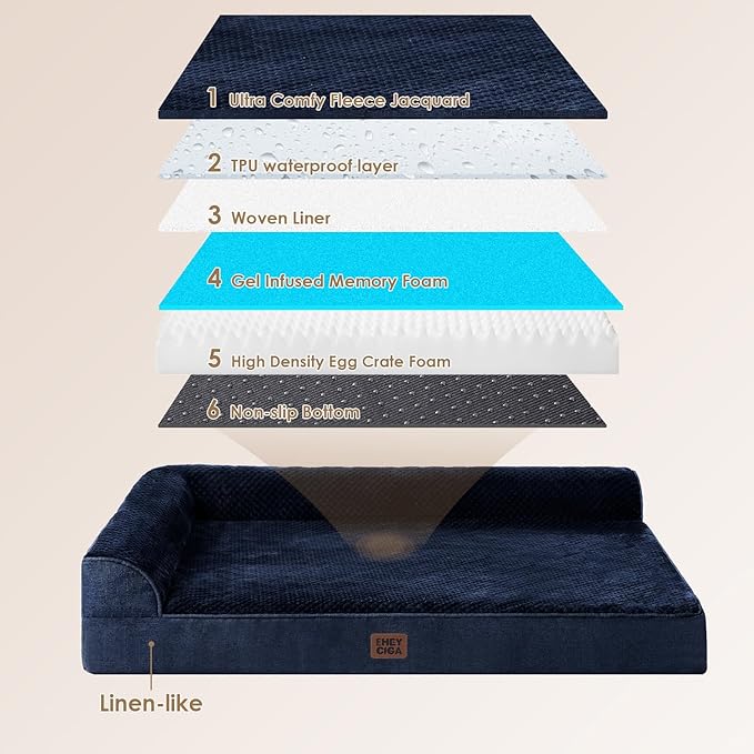 EHEYCIGA Memory Foam Dog Bed XXL, Giant Dog Bed Orthopedic with Washable Removable Cover, Waterproof Pet Bed Couch for Jumbo Dogs, 48x36x7 Inches, Navy Blue