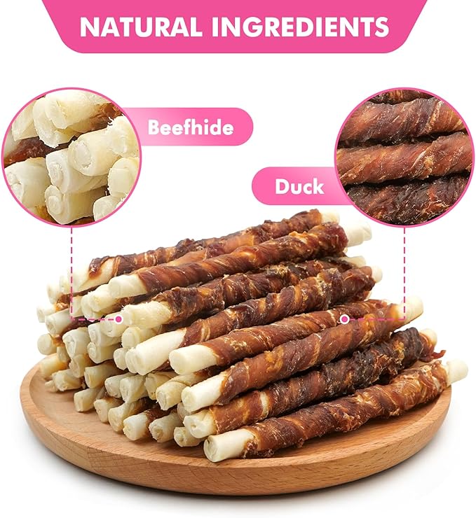 Dog Treats, 5 Inch Duck Wrapped Rawhide Sticks for Dogs, Teeth Cleaning Dog Chew Snacks for Puppy and Small Dogs, 14.1oz