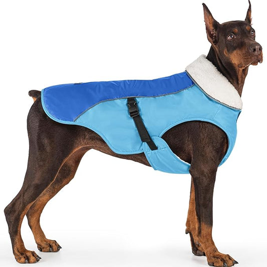 EMUST Dog Jacket, Windproof Polyester, Warm Fleece Lined, Reflective, New Blue, S