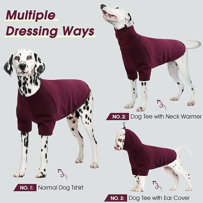 ROZKITCH Dog Shirt with Hoodie Dog Ears Cover 2 in 1, Soft Lightweight Dog Striped T Shirt Pullover Dog Tank with Detachable Ear Wrap, Dog Hoodie Tshirt Dog Boy Girl, Stretchy Sweater WineRed M