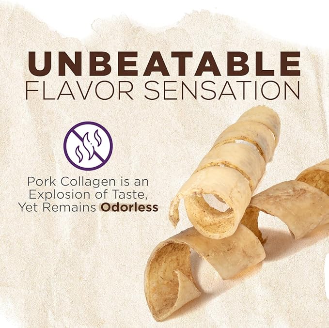 "Natural Farm Curly Pork Collagen Sticks (5-6 Inch, 1 Pack), Fully Digestible & Natural Dog Chews, Flavorful & Long Lasting, Best for Small & Medium Chewers, Odor-Free Rawhide Alternative"