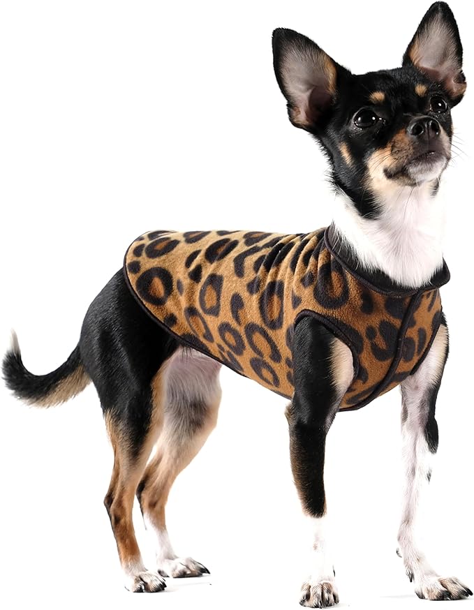 Goldpaw Duluth Double Fleece Dog Sweater Vest for Small Dogs - Soft, Stretchy Dog Fleece - Warm Pet Jacket for Fall and Winter - Premium Pet Outerwear - Machine Washable - Leopard/Black - Size 12