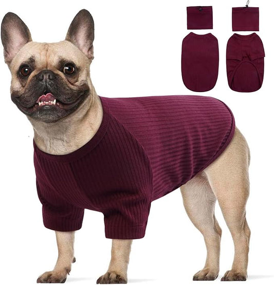 ROZKITCH Dog Shirt with Hoodie Dog Ears Cover 2 in 1, Soft Lightweight Dog Striped T Shirt Pullover Dog Tank with Detachable Ear Wrap, Dog Hoodie Tshirt Dog Boy Girl, Stretchy Sweater WineRed S