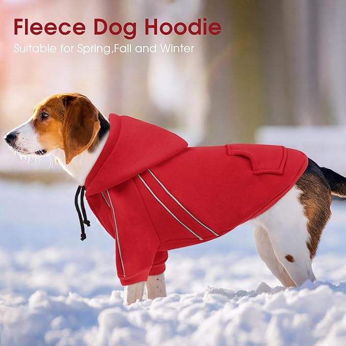 ASENKU Cozy Dog Hoodie，Soft Sweater with Adjustable Hood, Back Pocket and Leash Access Hole，Warm Reflective Sweatshirt for Cold Weather（Red，3XL