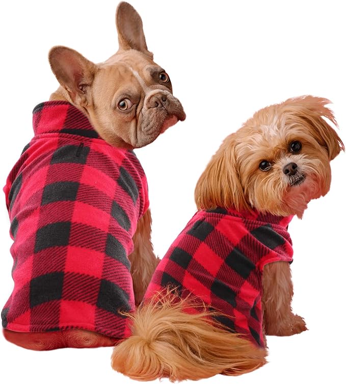 KAMA BRIDAL Spring Autumn Winter Coat Pullover Fleece Vest for Cats Small and Medium Dogs Thin Sweater Red & Black Plaid (Red, XXS)