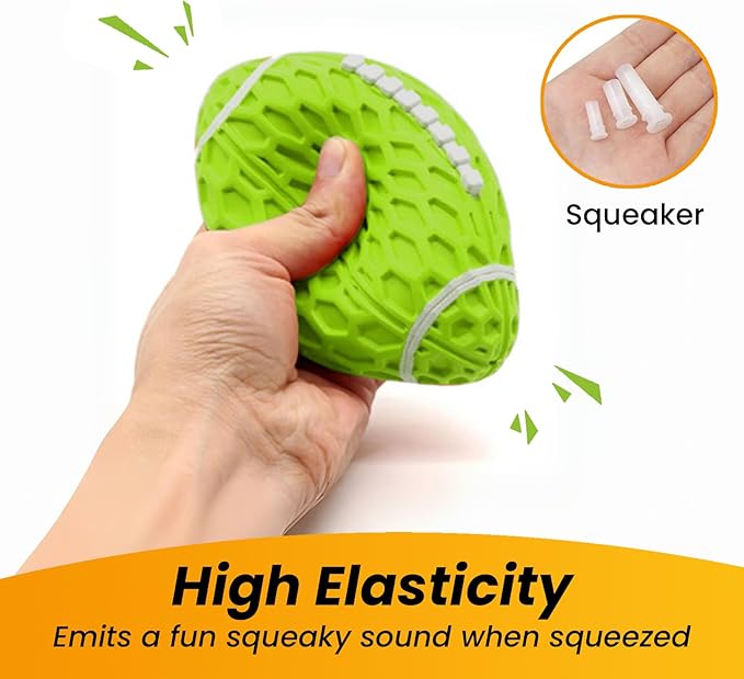 Squeaky Dog Football Toy, Rubber Dog Ball Toy for Aggressive Chewers, Tough Fetch Ball, Durable and Interactive for Medium Large Dogs, Green, Large
