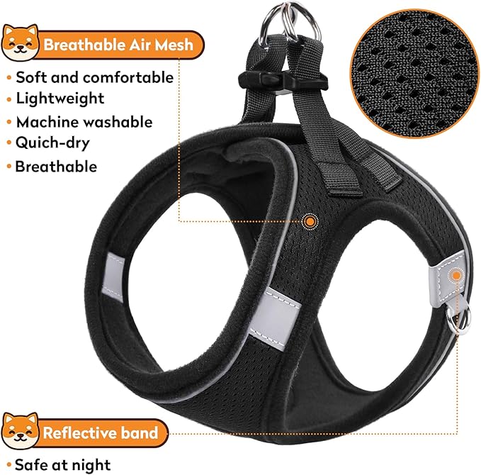Dog Harness with Leash Set, No-Pull Step-in Reflective Pet Harness with 1 Leash Clips, Adjustable Soft Padded Easy Walk Dog Vest for Small Medium Large Dogs, Cats(Carbon Black, Small)