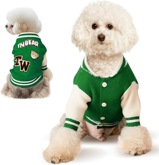 Small Dog Sweater Sweatshirt Cute Puppy Sweaters - Winter Green Warm Knitted Bear Design for Puppies (L)