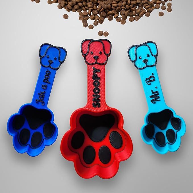 Personalized Dog Food Scoop, Paw Print Pet Food Measuring Cup with Pup Face Handle and Name, Kibble Scoop (10.67 oz – 1 1/3 cup)