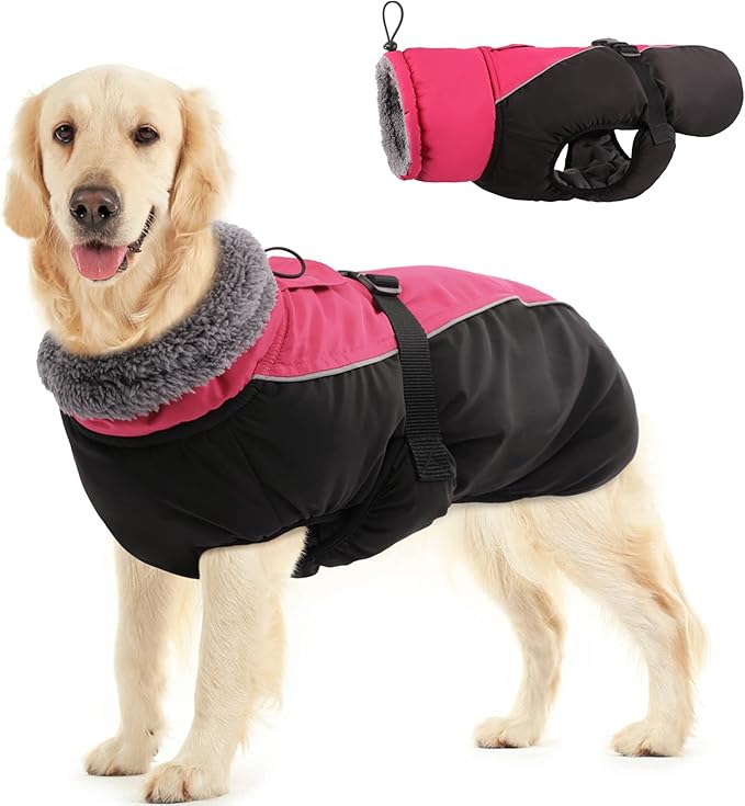 IDOMIK Dog Winter Coat, Reflective Waterproof Dog Jacket for Cold Weather, Warm Pet Coats for Small Medium Large Dogs, High Collar Doggy Fleece Snow Jacket, Winter Vest with Adjustable Buckle,XL