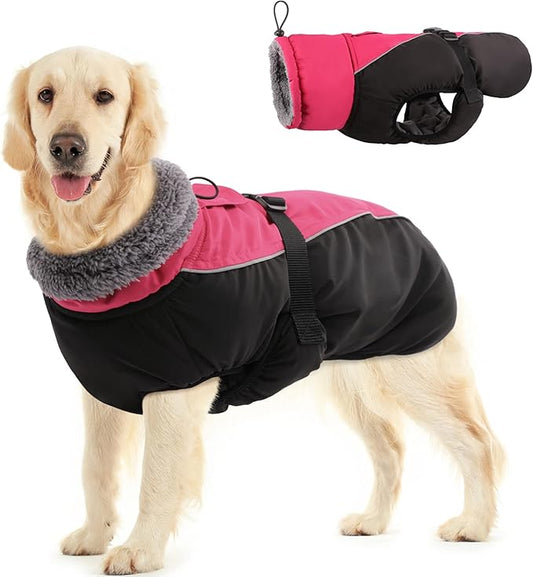 IDOMIK Dog Winter Coat, Reflective Waterproof Dog Jacket for Cold Weather, Warm Pet Coats for Small Medium Large Dogs, High Collar Doggy Fleece Snow Jacket, Winter Vest with Adjustable Buckle,XL