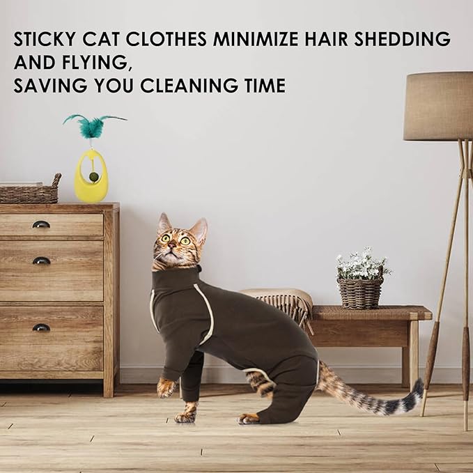 Cat Onesie with Legs - Coffee, XS - Cat Hair Sticky Onesie, Sphynx Cat Clothes, Cat Pajamas for Cats, Recovery Suit for Female Cats, Prevents Hair Loss Kitten Pajamas Costumes Outfits
