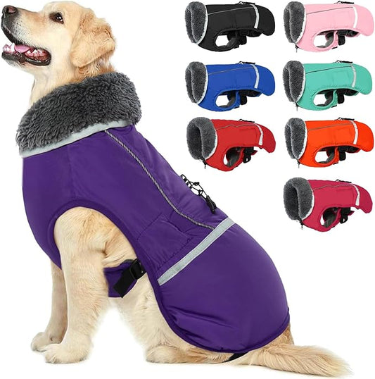 QBLEEV Warm Dog Coat - Reflective, Waterproof Winter Coat Turtleneck for Cold Weather, Thick Fleece Dog Snowsuit Christmas Vest for Small to XL Dogs