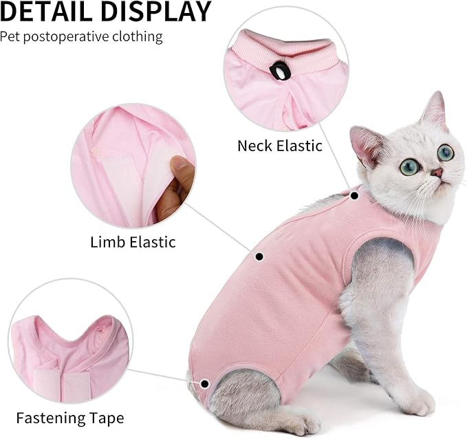 Kitten Onesies,Cat Recovery Suit for Abdominal Wounds or Skin Diseases,After Surgery Wear Anti Licking Wounds,Breathable E-Collar Alternative for Cat Pink L