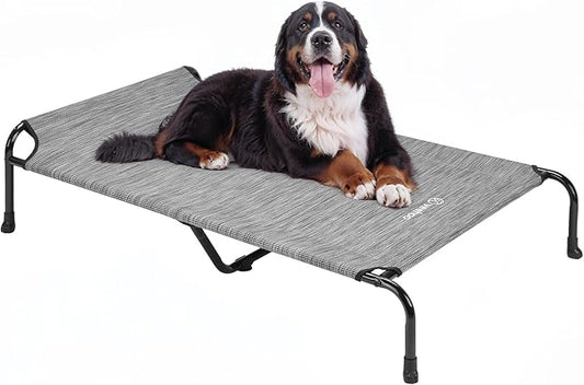 Veehoo XXXL Original Elevated Dog Bed - Outdoor Raised Dog Cots Beds for Large Dogs, One-Sided Extra Large Raised Cooling Pet Bed Off Ground, Non-Slip & Breathable, Black Silver 53"L x 33"W x 7.9"Th