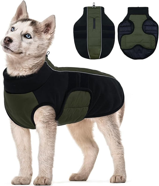 Kuoser Dog Winter Jacket, Winter Dog Coats for Medium Dogs, Reflective Doggie Cold Weather Coats Pet Clothes, Puppy Snow Jacket for Frech Bulldog, Boston Terrier, Green M