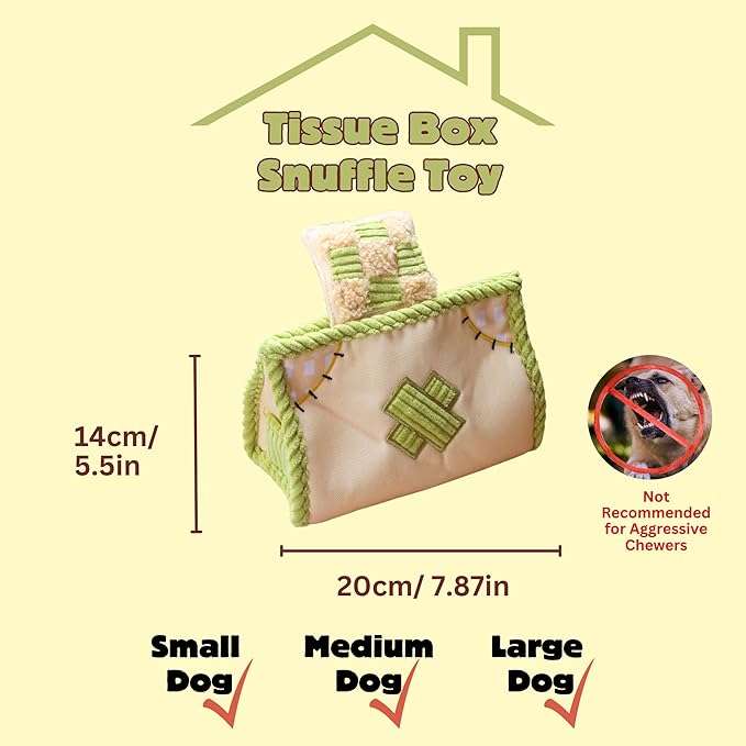 Interactive Dog Toys, Snuffle Puzzle Toys for Small Medium Large Dogs – Durable Hide & Seek Treat Dispenser with Squeaky & Crinkle Sounds, 2-in-1Chew Toy, Dog Birthday for Gifts (Tissue Box)