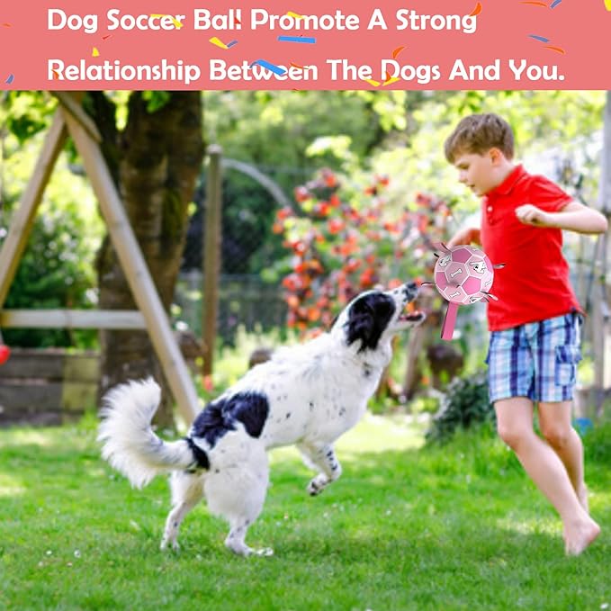 Dog Soccer Ball, Interactive Toys for Tug of War, Puppy Birthday Gifts, Tug Toy, Water Toy, Durable Balls for Small & Medium Size(6 inch-Pink)