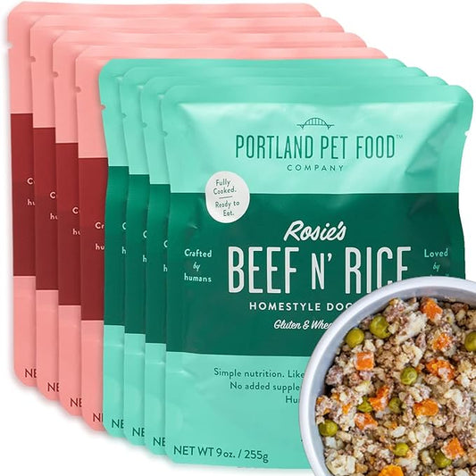 Portland Pet Food Company Fresh Dog Food Pouches - Human-Grade Toppers Wet Pet Meal & Mixers - Small & Large Breed Puppy & Senior Dogs - Gluten-Free, Limited Ingredient Salmon & Beef - 8 Pack Variety
