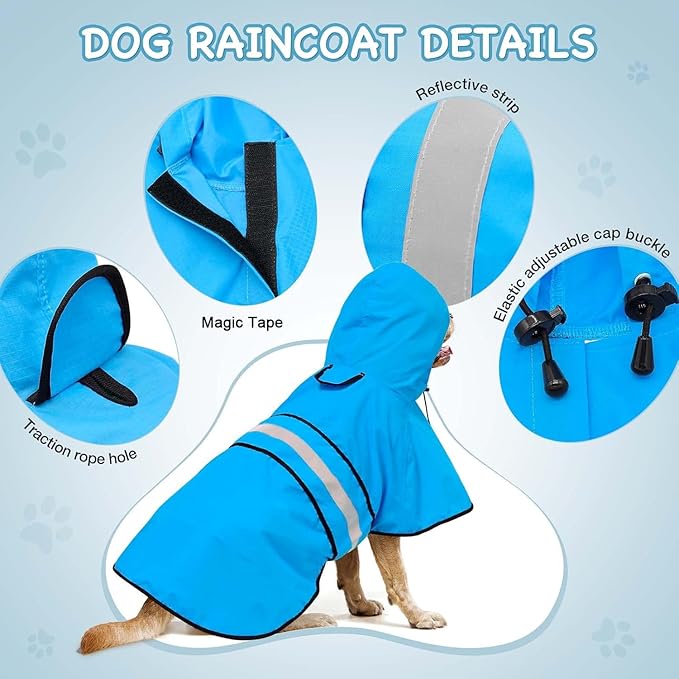 Dog Raincoat - Reflective Waterproof Dog Rain Jacket with Hoodie Lightweight Rain Coat for Small Medium Large Dogs (Small, Blue)