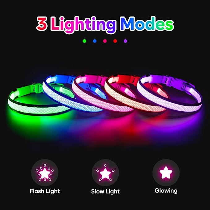 LED Dog Collar, Light Up Dog Collar USB Rechargeable, Brightest Dog Lights for Night Walking, Adjustable Dog Collar Light for Dog Safety(Medium, Neon Green)