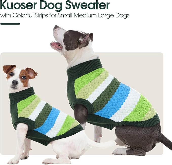 Kuoser Dog Sweater, XL Dog Sweaters for Large Dogs Pet Cable Knitted Pullover Warm Clothes, Turtleneck Classic Knitwear Soft Thick Puppy Xmas Holiday Outfit Cold Weather Thermal Wear, Green XL