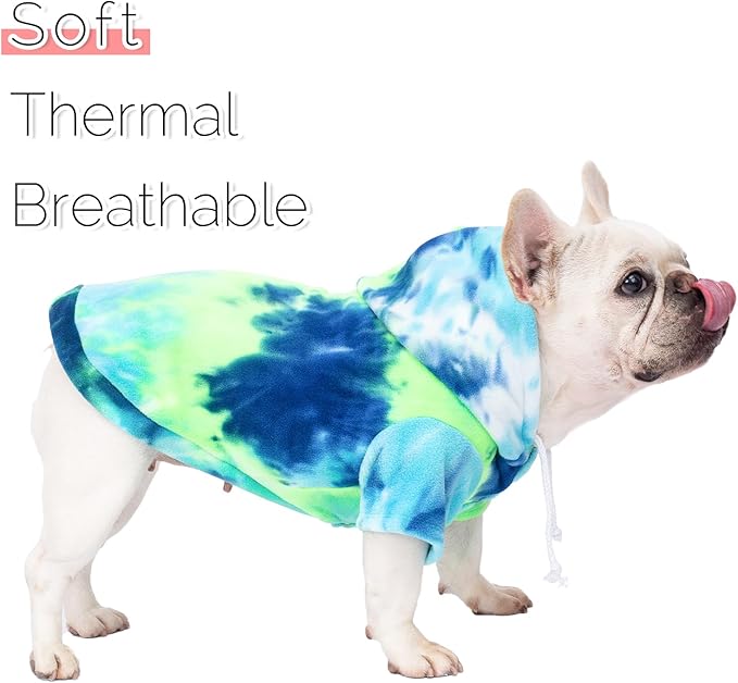 Dog Hoodie Tie Dye Dog Sweatshirt Chic Winter Clothes Ultra-Soft Warm Sweaters for Small Medium Dogs Fashion Pet Clothes for Dogs (Blue/Yellow/Green, X-Large)