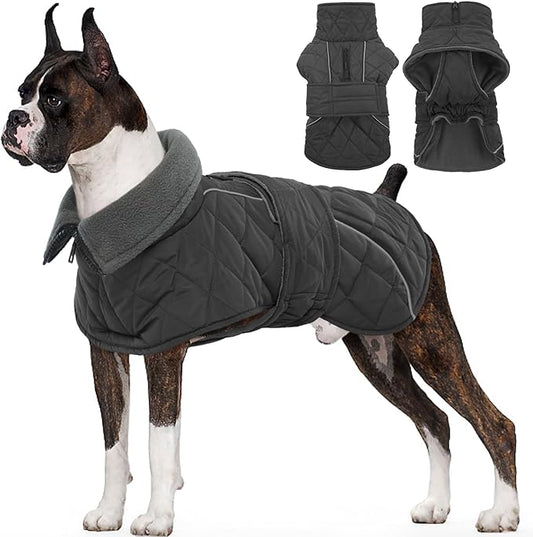 Kuoser Extra Warm Dog Jacket, Windproof Dog Cold Weather Coats with Fleece Lining, Turtleneck Puppy Snowsuit Reflective Pet Winter Coat for Medium Large Dogs Boy Girl, Dark Grey L