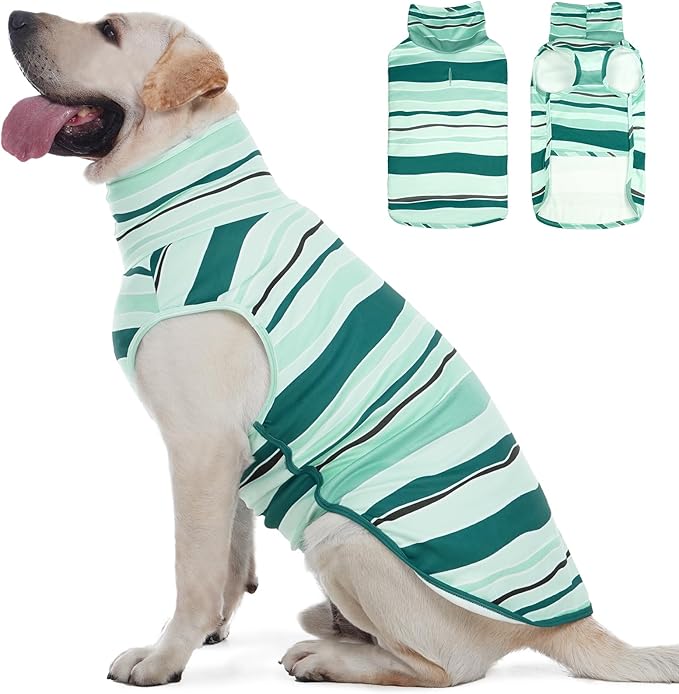ROZKITCH Striped Dog Sweater with Leash Hole,Comfortable for Long Walks Outdoor Acticities, Soft Fleece Vest Pajamas for Giant Breeds Great Dane, English Mastiff, Tibetan Mastiff BlueStripe 4XL