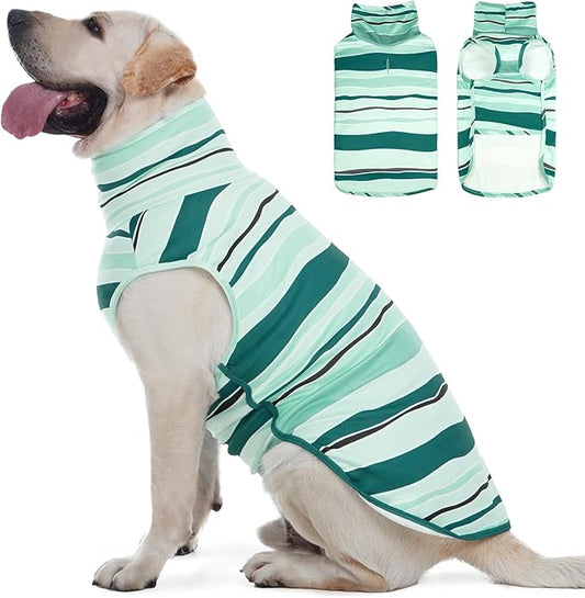 ROZKITCH Striped Dog Sweater with Leash Hole,Comfortable for Long Walks Outdoor Acticities, Soft Fleece Vest Pajamas for Giant Breeds Great Dane, English Mastiff, Tibetan Mastiff BlueStripe 4XL