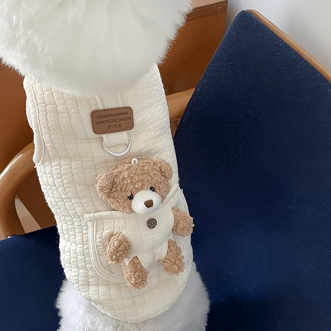 Cute Pet Apparel Plush Bear Pattern Cartoon Dog Clothes All Season Sleeveless Puppy Kitten Pullover Soft Skin-Friendly (White2, XL (11-20lbs))