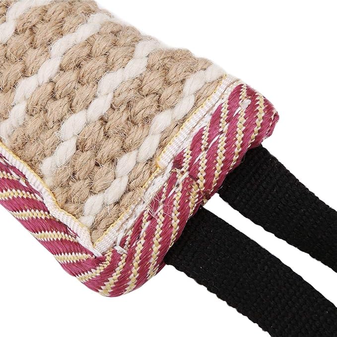 DGSL Dog Tug Toy, Tug of War Dog Toy Jute Bite Pillow with 2 Handles for Puppy Training Interactive Play, Fetch, K9 Suitable for Small Medium Large Dogs (red)