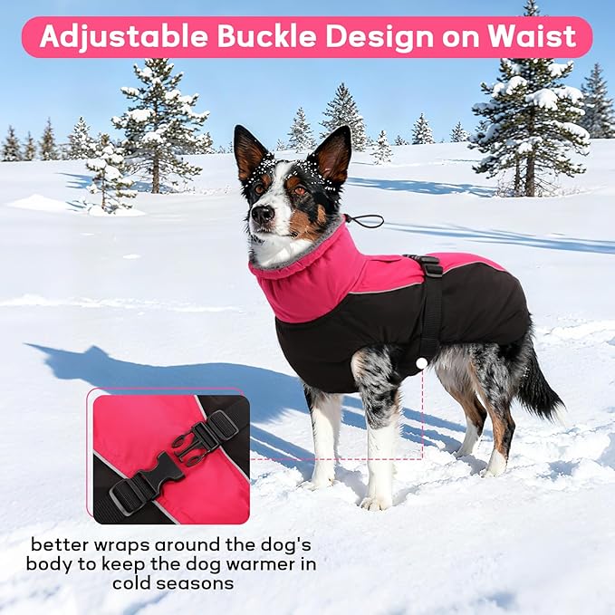 IDOMIK Dog Winter Coat, Reflective Waterproof Dog Jacket for Cold Weather, Warm Pet Coats for Small Medium Large Dogs, High Collar Doggy Fleece Snow Jacket, Winter Vest with Adjustable Buckle,M