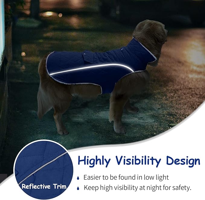 Malier Dog Winter Coat, Windproof Dog Cold Weather Coats with Real Pocket, Winter Extra Warm Pet Coat Fleece Jacket Reflective Clothes for Small Medium Large Dogs and Puppy (Blue, XX-Large)