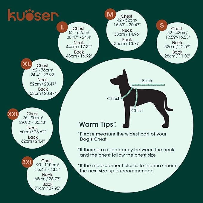 Kuoser Extra Warm Windproof Dog Cold Weather Coat, Fleece Lined Turtleneck Christmas Dog Jacket, Quilted Pet Winter Snowsuit Thermal Clothes with Reflective Adjustable Straps, Red L