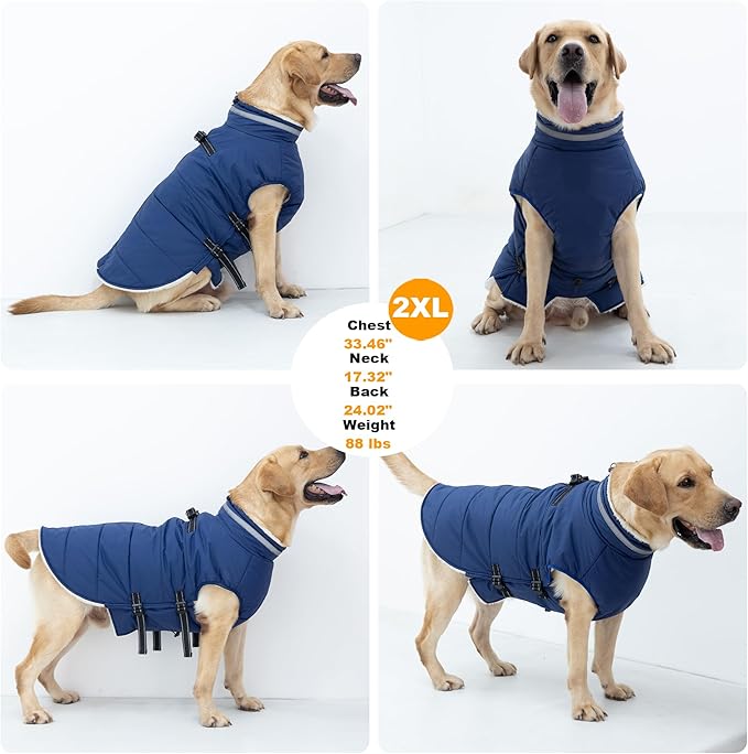 Medium Dog Coat with Harness Built-in, Waterproof Reflective Fleece Lined - Warm Windproof Winter Jacket with Back Zipper, Cold Weather Snow Dog Coats - Blue - M