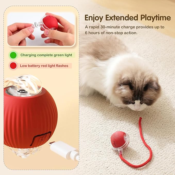 Interactive Cat Toy Ball, 2025 Upgraded Cat Toys for Bored Indoor Adult Cats, Self Rolling Interactive Dog Ball Toy, Automatic Smart Pet Toy Ball Kitten Toys (Gray)
