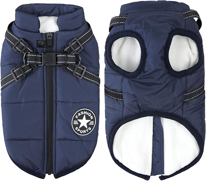 Aiboria Dog Jackets for Winter Windproof Waterproof 2 in 1 Outfit Cold Weather Coat Dog Vest Harness Puppy Winter Warm Jacket Large Blue 4XL