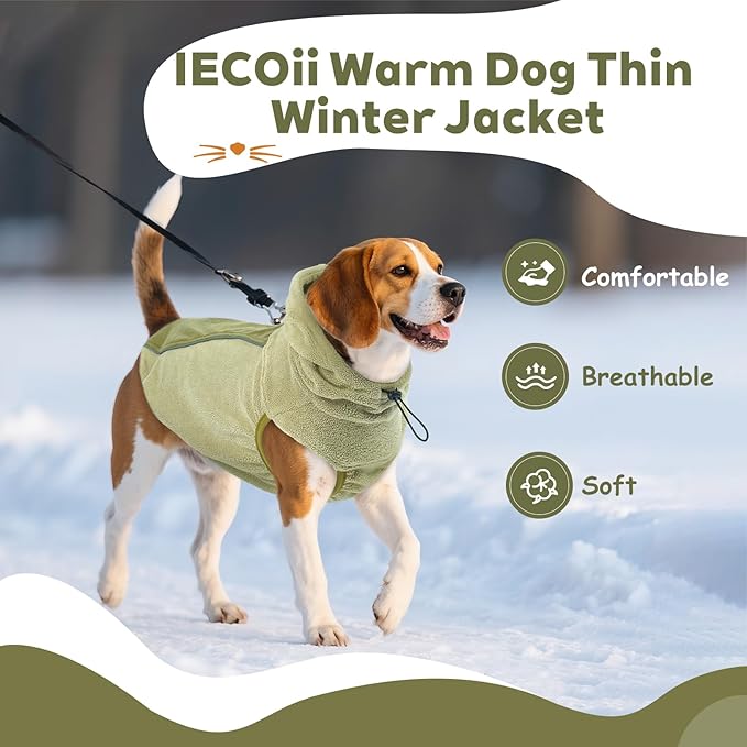 IECOii Great Dane Fleece Dog Sweater, Extra Large Dog Sweater with Leash Hole, Flexible & Good Stretchy Fit for Giant Breeds, Warm Turtleneck Sweatshirt Vest for Big Dogs, Machine Washable, Green, 4XL