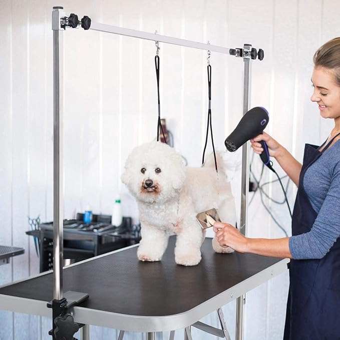 42" Dog Grooming Table Foldable Pet Grooming Tables with Adjustable Arm Noose Storage Mesh Tray Maximum Capacity Up to 330lbs Black
