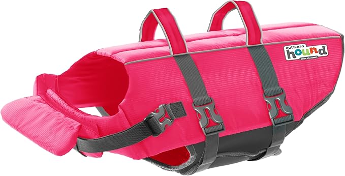 Outward Hound Granby Splash Dog Life Jacket, High-Buoyancy Dog Life Vest for Swimming, Boating, and Water Safety, Medium, Pink