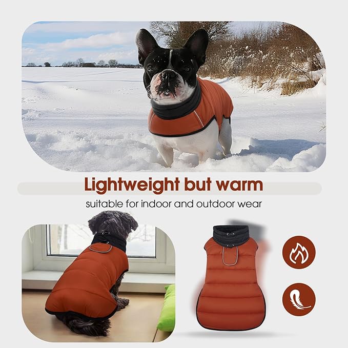 IDOMIK Dog Winter Coat, Warm Waterproof Dog Puffer Jacket with Harness Hole, Adjustable Reflective Snow Jacket Vest with Turtleneck, Pet Cold Weather Coats for Small Dogs,Caramel,XS