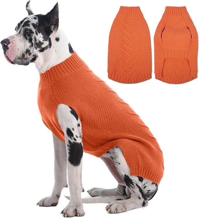 IECOii Great Dane Sweater, 5XL Dog Sweater for Extra Large Dogs, XXXXXL Dog Sweaters Christmas, Warm Winter Sweaters for Male Female Dogs, Pullover Giant Breed Knitwear, Orange - 5XL