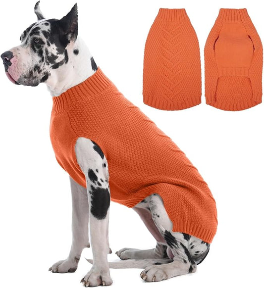 IECOii Great Dane Sweater, 5XL Dog Sweater for Extra Large Dogs, XXXXXL Dog Sweaters Christmas, Warm Winter Sweaters for Male Female Dogs, Pullover Giant Breed Knitwear, Orange - 5XL