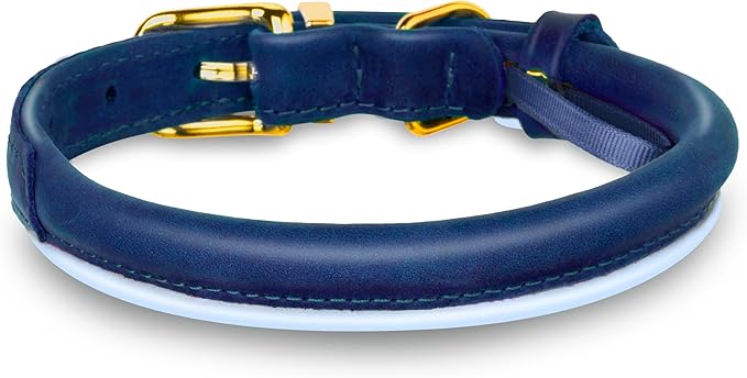 OOPSDOGGY Reflective Rolled Leather Dog Collar Adjustable Soft Padded Pet Collar for Small Medium Large Breed Dogs (Blue, XXL, 20"-24")