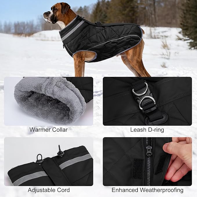Dog Coat, Warm Dog Winter Coat for Small Dogs, Waterproof Jacket with Harness Built in, Reflective Turtleneck Cold Weather Coats with Zipper,Pet Fleece Vest Snow Jacket, Black S