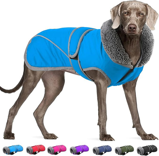 Dogcheer Dog Coat, Waterproof Dog Jacket Reflective Pet Winter Coat with Adjustable Hook & Loop, Christmas Puppy Fleece Jacket Warm Turtleneck Snowsuit for Small Medium Large Dogs - Sky Blue, XL