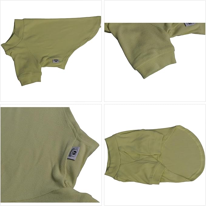 Lovelonglong Ribbed Dog T-Shirt Cotton Knitted Dog Sweaters for All Season Pet T-Shirts for Large Medium Small Dogs Chartreuse S